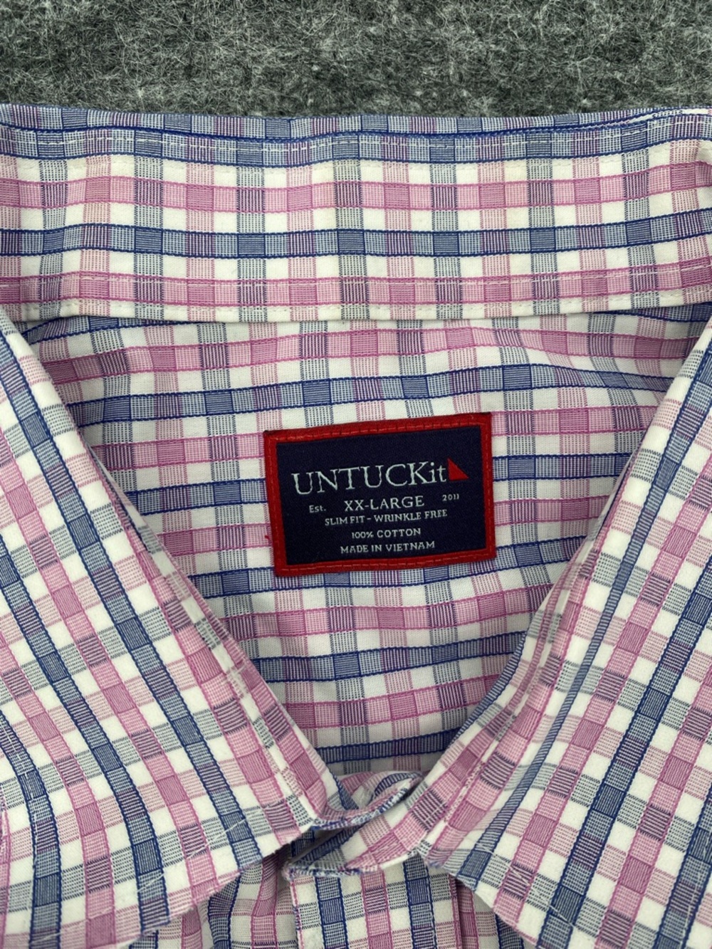 UNTUCKit Pink Blue Plaid Button Front Shirt XXL Wrinkle Free - Picture 2 of 8